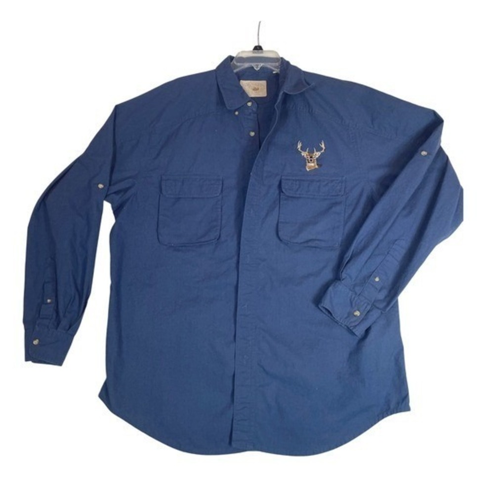 Mack's Prairie Wings Mens Blue Long Sleeve Button Down Shirt Embroidered Deer XL